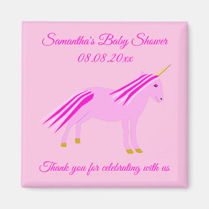 Pretty Pink Baby Girl Unicorn Custom Baby Shower Magnet