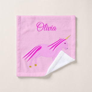 Pretty Pink Baby Girl Unicorn Custom Name Wash Cloth