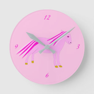 Pretty Pink Baby Girl Unicorn Nursery Round Clock