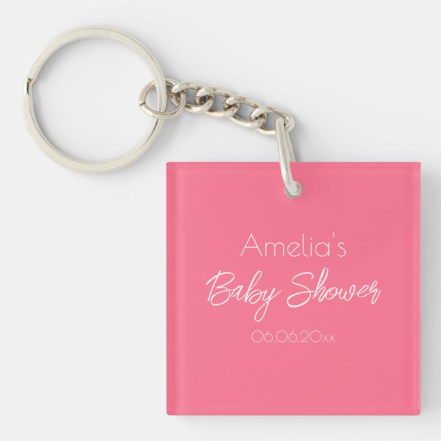 Pretty Pink Baby Shower Personalised Key Ring (Front)