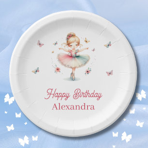 Pretty Pink Ballerina Girl Birthday Party Paper Plate