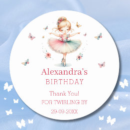 Pretty Pink Ballerina Girl Birthday Thank You   Classic Round Sticker