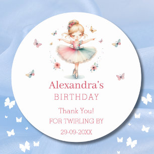 Pretty Pink Ballerina Girl Birthday Thank You Classic Round Sticker