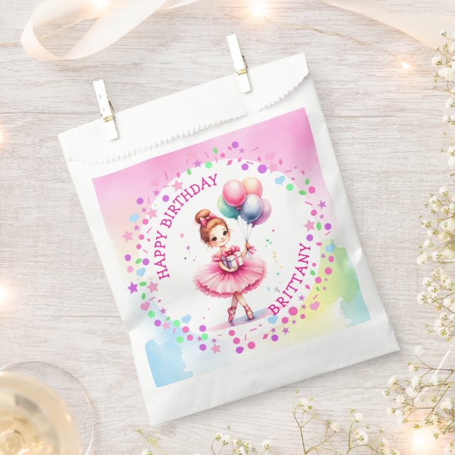 Pretty Pink Ballerina Girl's Birthday Party Favour Bags (Clipped)