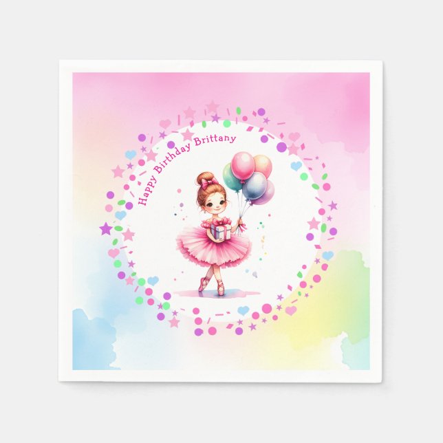 Pretty Pink Ballerina Girl's Birthday Party Napkin (Front)