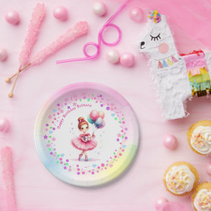 Pretty Pink Ballerina Girl's Birthday Party Paper Plate