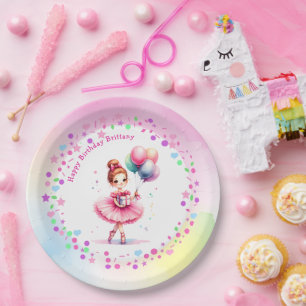 Pretty Pink Ballerina Girl's Birthday Party Paper Plate
