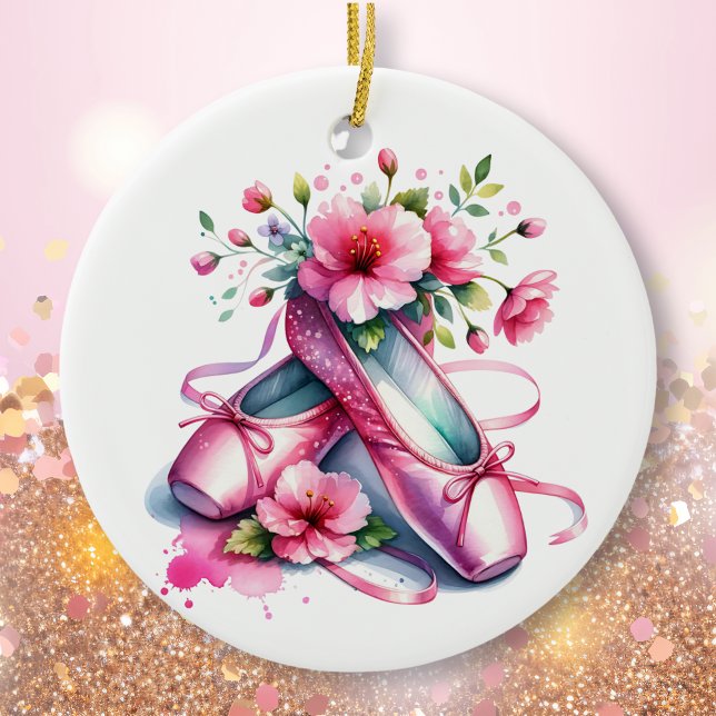 Pretty Pink Ballet Shoes and Flowers Personalised  Ceramic Tree Decoration (Creator Uploaded)