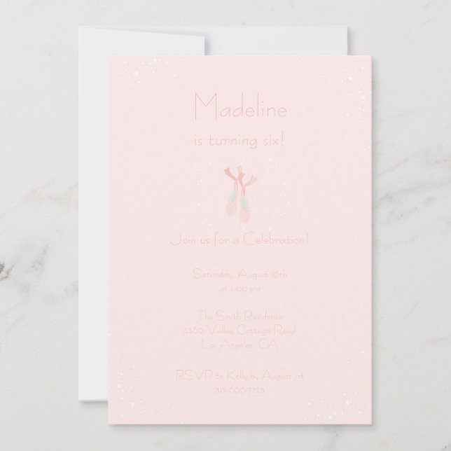 Pretty Pink Ballet Slippers Birthday Invite (Front)