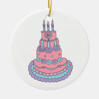 Pretty Pink Birthday Cake Ceramic Tree Decoration