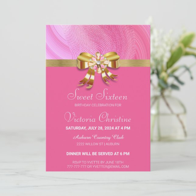Pretty Pink Birthday Invitation (Standing Front)