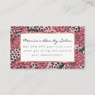 Pretty Pink Black Floral Leopard Print Pattern Discount Card