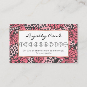 Pretty Pink Black Floral Leopard Print Pattern Loyalty Card