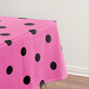 Pretty Pink Black Polka Dots Tablecloth