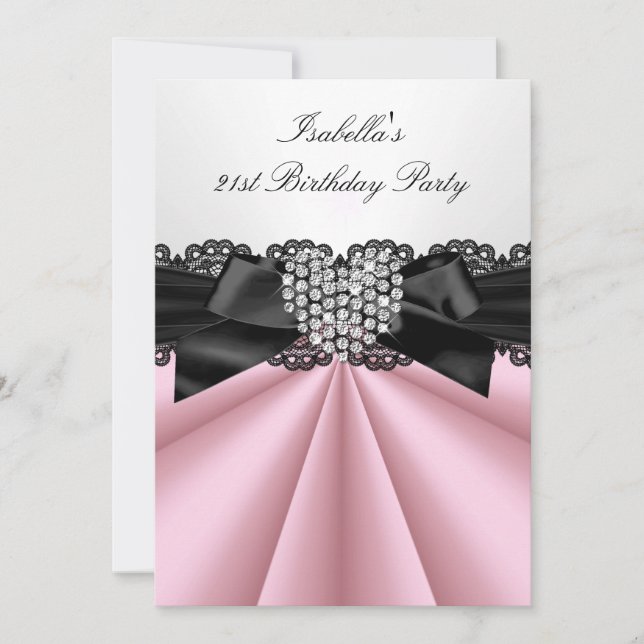 Pretty Pink Black White Diamond Birthday Party Invitation (Front)