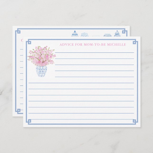 Pretty Pink & Blue Baby Shower Advice For Mum Card (Front/Back)