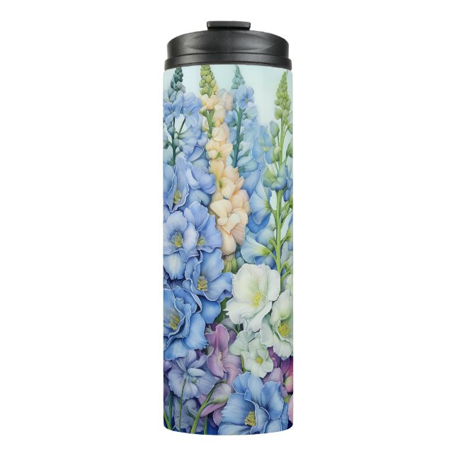 PRETTY PINK & BLUE DELPHINIUM FLOWERS THERMAL TUMBLER (Front)