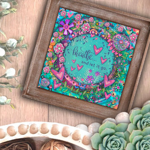 Pretty Pink Blue Floral Heart Breathe Quote  Photo Print