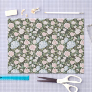 Pretty Pink Blue Flowers Bridal Shower Tissue Paper