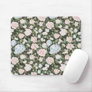 Pretty Pink Blue Flowers Mouse Pad