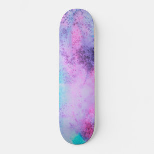 Pretty Pink Blue Purple Salty Watercolor Art Skateboard