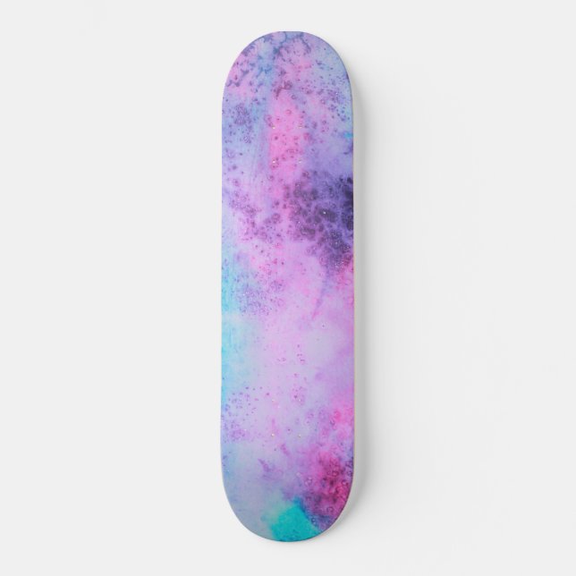 Pretty Pink Blue Purple Salty Watercolor Art Skateboard (Front)