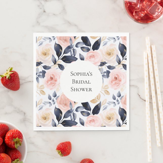 Pretty Pink Blue White Flowers Bridal Shower Napkin (Insitu)