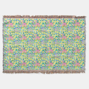 Pretty Pink, Blue, Yellow Primroses Throw Blanket
