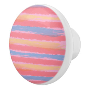 Pretty Pink Blue Yellow Watercolor Stripes  Ceramic Knob