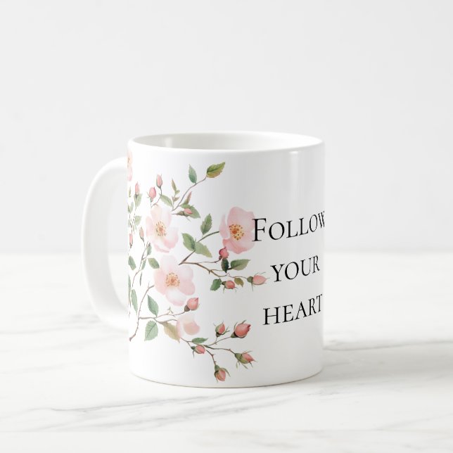 Pretty Pink Blush Cream Floral Coffee Mug (Front Left)