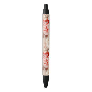 Pretty Pink Blush Cream Rose Floral Black Ink Pen