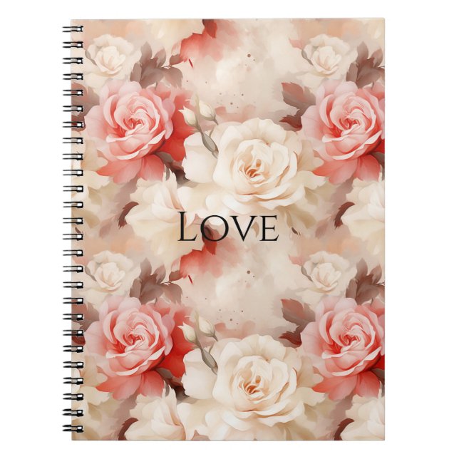 Pretty Pink Blush Cream Rose Floral Notebook (Front)