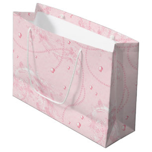 Pretty Pink Blush Elegant Pearls Bridal Shower Large Gift Bag