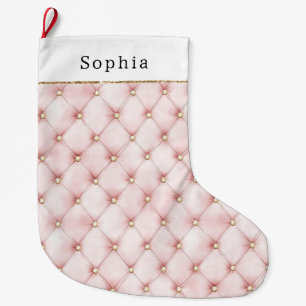 Pretty Pink Blush Gold Tufts Christmas Large Christmas Stocking