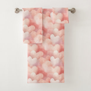 Pretty Pink Blush Hearts Bath Towel Set