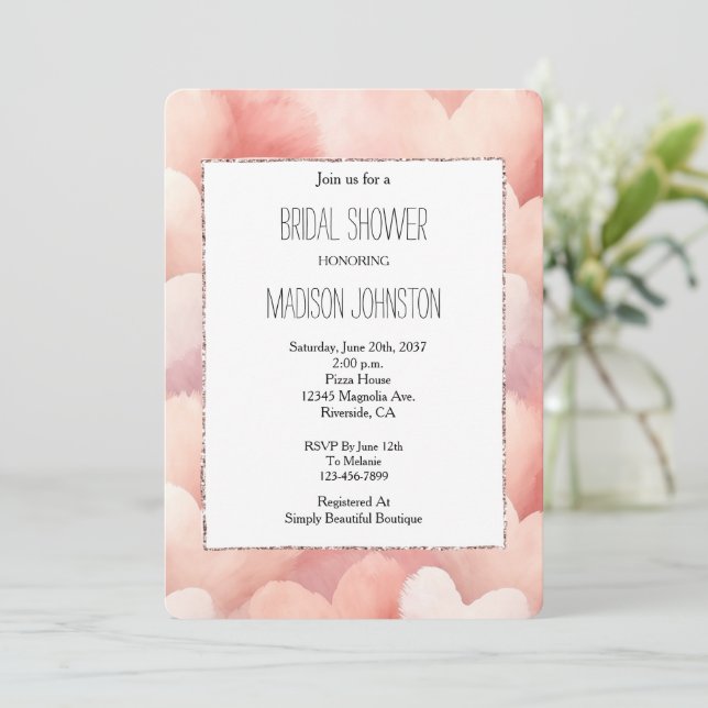 Pretty Pink Blush Hearts Bridal Shower Invitation (Standing Front)