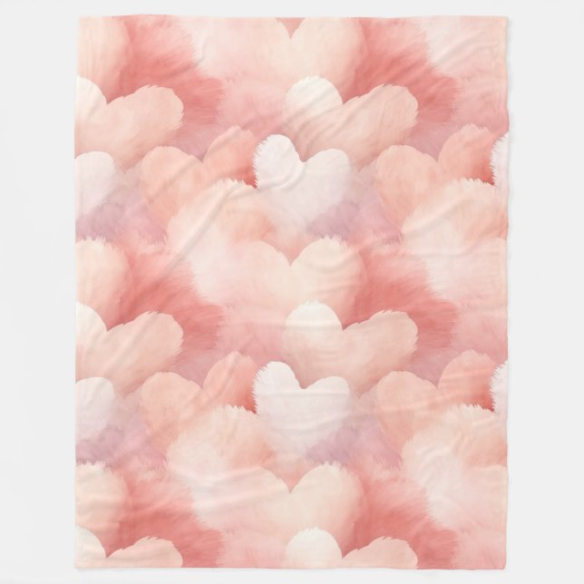 Pretty Pink Blush Hearts Fleece Blanket (Front)