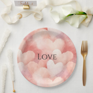 Pretty Pink Blush Hearts Love Paper Plate