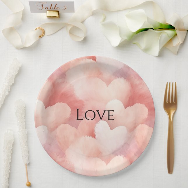 Pretty Pink Blush Hearts Love Paper Plate (Wedding)