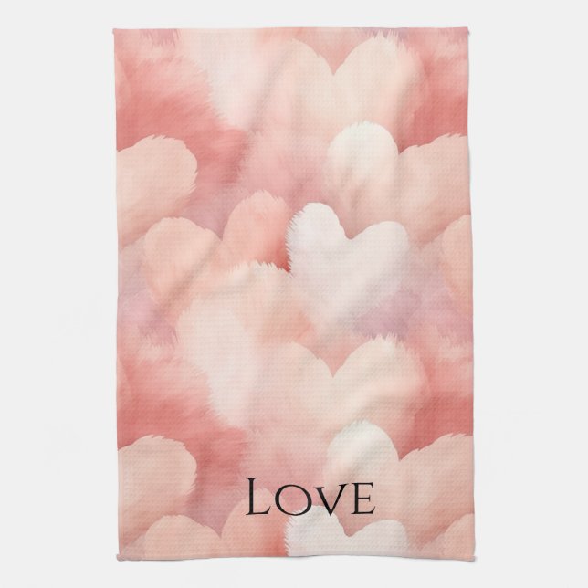 Pretty Pink Blush Hearts Love Tea Towel (Vertical)