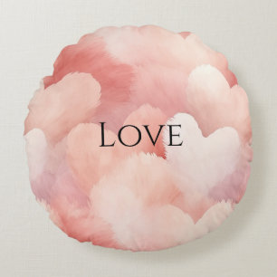 Pretty Pink Blush Hearts Round Cushion