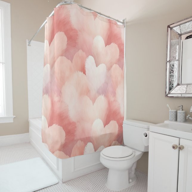 Pretty Pink Blush Hearts Shower Curtain (In Situ)