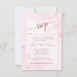 Pretty Pink Boho Chic Watercolor Peonies Wedding RSVP Card