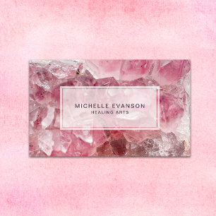 Pretty Pink Boho Crystal Healing Arts Business Card