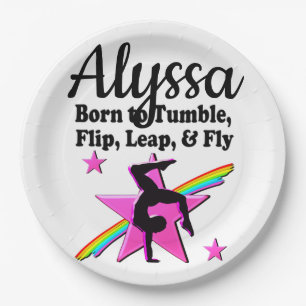 PRETTY PINK BORN TO TUMBLE GYMNAST PAPER PLATE
