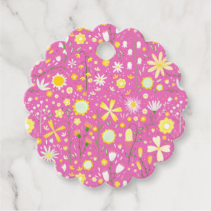 Pretty Pink Botanical Wildflower Floral Favour Tag