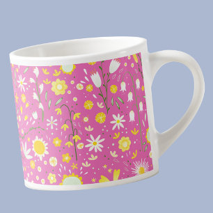 Pretty Pink Botanical Wildflower Floral Keepsake Espresso Cup
