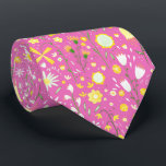 Pretty Pink Botanical Wildflower Floral Neck Tie<br><div class="desc">Modern maximalist yellow, green and white botanical wild flower pattern on a pink background for a fresh summer feel.
A coordinating tie to match your celebration.</div>