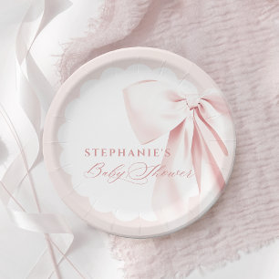 Pretty Pink Bow Baby Shower Paper Plates