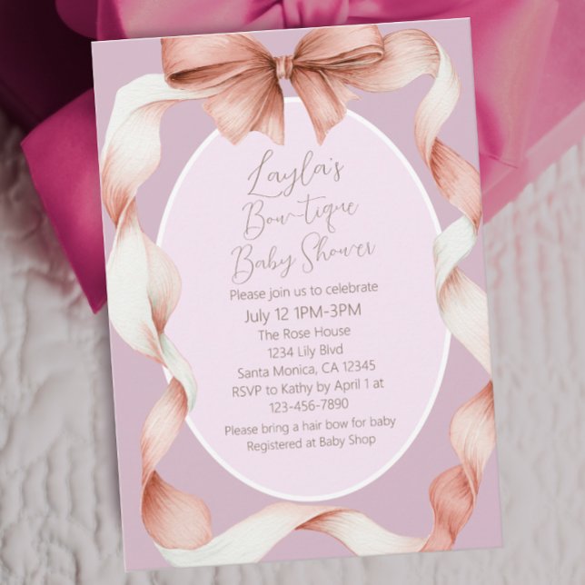 Pretty Pink Bow Boutique Baby Shower Invitation (Creator Uploaded)